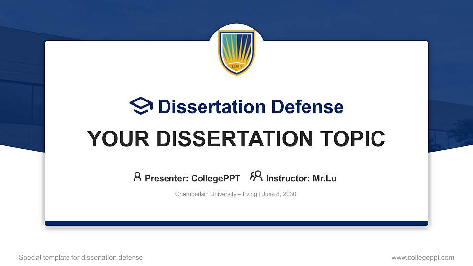 Chamberlain University – Irving Graduation Thesis Defense PPT Template16:9 ratio PPT effect preview image