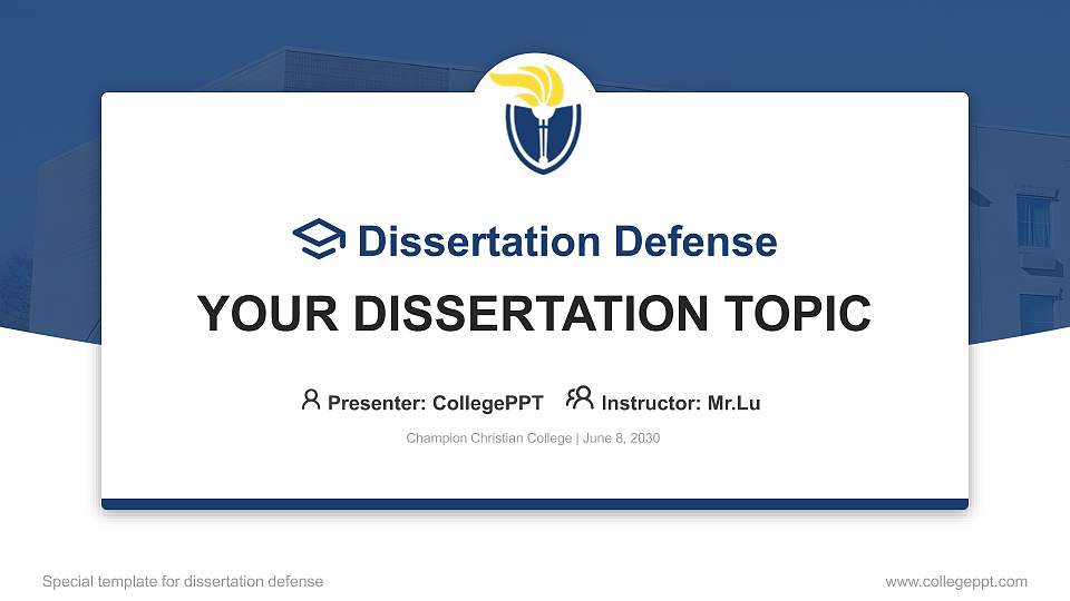Champion Christian College Graduation Thesis Defense PPT Template16:9 ratio PPT effect preview image