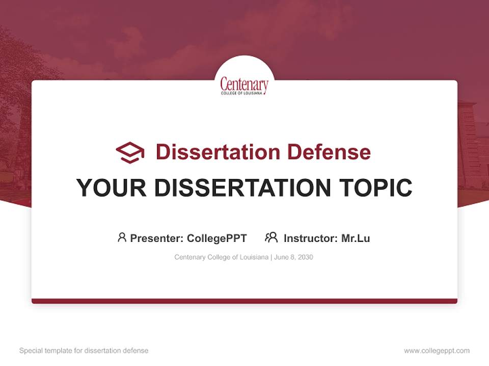 Centenary College of Louisiana Graduation Thesis Defense PPT Template4:3 ratio PPT effect preview image7