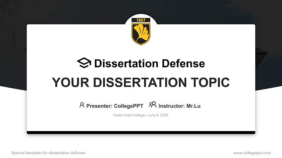 Cedar Crest College Graduation Thesis Defense PPT Template16:9 ratio PPT effect preview image