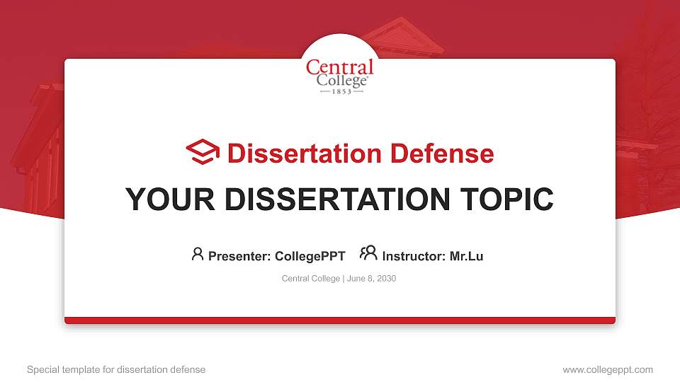 Central College Graduation Thesis Defense PPT Template16:9 ratio PPT effect preview image