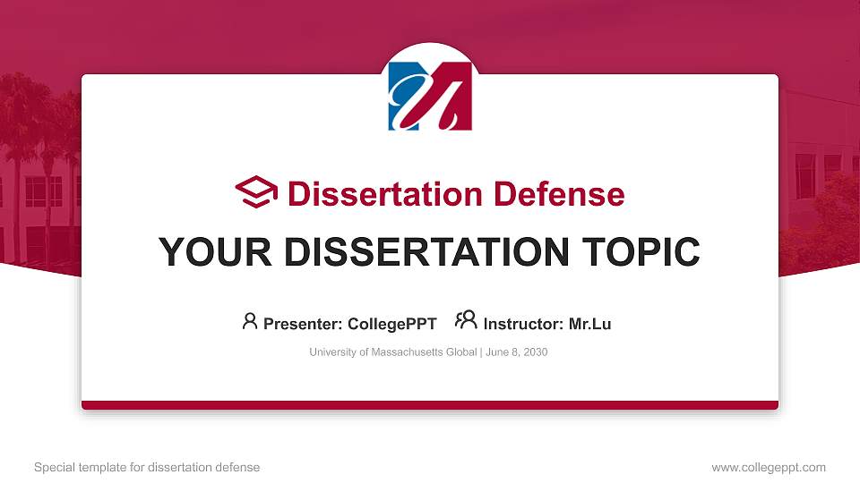 University of Massachusetts Global Graduation Thesis Defense PPT Template16:9 ratio PPT effect preview image