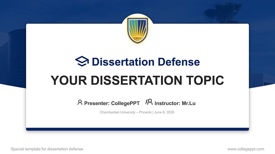 Chamberlain University – Phoenix Graduation Thesis Defense PPT Template16:9 ratio PPT effect preview image