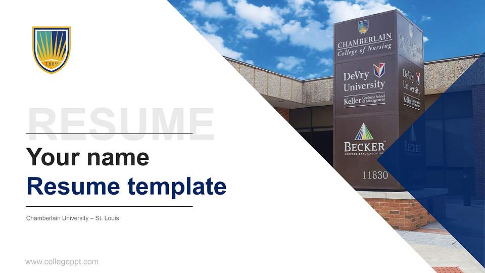 Chamberlain University – St. Louis Resume PPT Template16:9 ratio PPT effect preview image