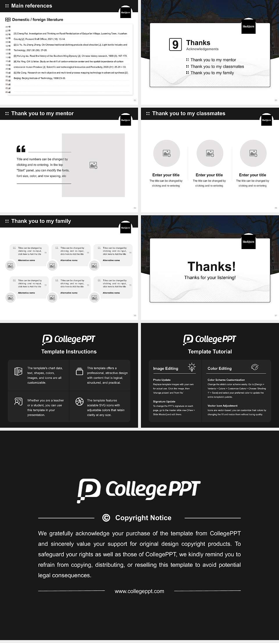 Blackburn College Graduation Thesis Defense PPT Template4:3 ratio PPT effect preview image7