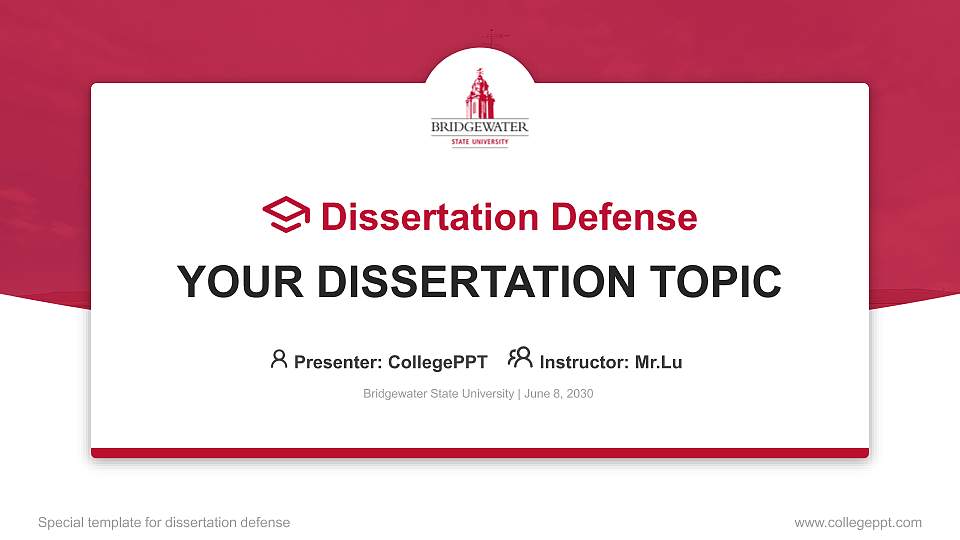 Bridgewater State University Graduation Thesis Defense PPT Template16:9 ratio PPT effect preview image