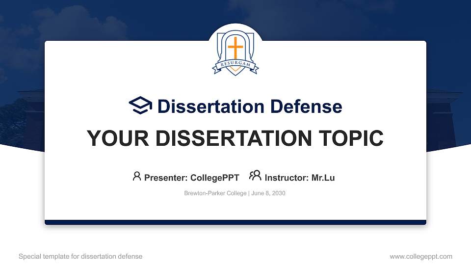Brewton-Parker College Graduation Thesis Defense PPT Template16:9 ratio PPT effect preview image