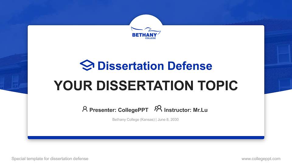 Bethany College (Kansas) Graduation Thesis Defense PPT Template16:9 ratio PPT effect preview image