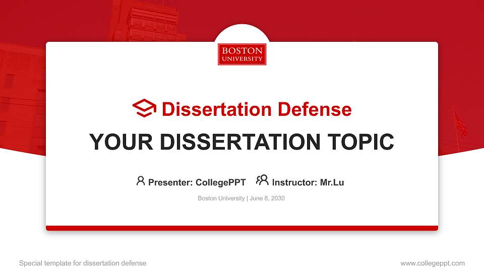 Boston University Graduation Thesis Defense PPT Template16:9 ratio PPT effect preview image