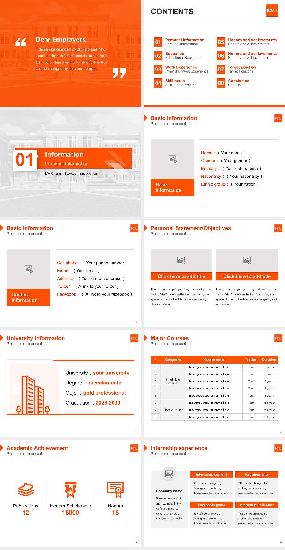 Bowling Green State University-Main Campus Resume PPT Template4:3 ratio PPT effect preview image2