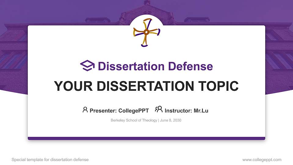 Berkeley School of Theology Graduation Thesis Defense PPT Template16:9 ratio PPT effect preview image