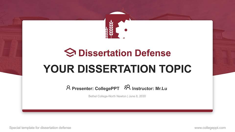 Bethel College-North Newton Graduation Thesis Defense PPT Template16:9 ratio PPT effect preview image