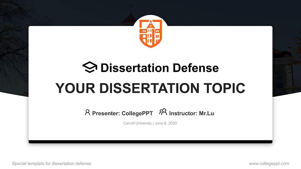 Carroll University Graduation Thesis Defense PPT Template16:9 ratio PPT effect preview image