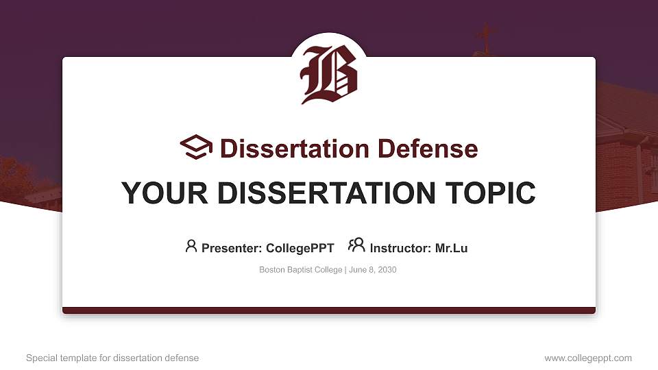 Boston Baptist College Graduation Thesis Defense PPT Template16:9 ratio PPT effect preview image