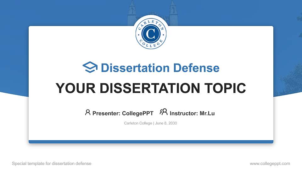 Carleton College Graduation Thesis Defense PPT Template16:9 ratio PPT effect preview image
