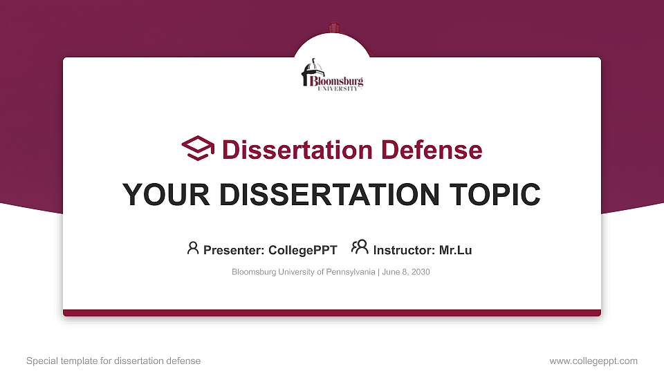 Bloomsburg University of Pennsylvania Graduation Thesis Defense PPT Template16:9 ratio PPT effect preview image