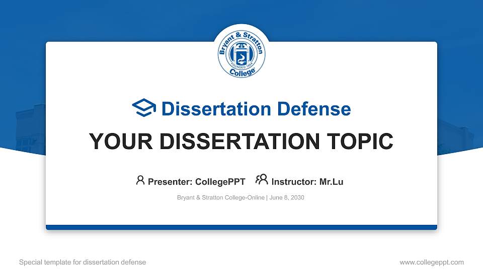 Bryant & Stratton College-Online Graduation Thesis Defense PPT Template16:9 ratio PPT effect preview image
