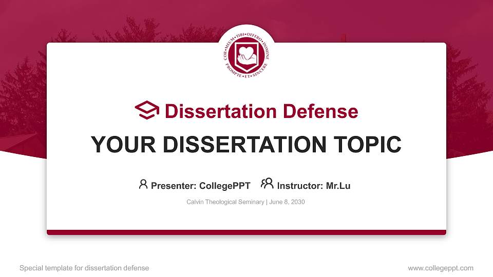 Calvin Theological Seminary Graduation Thesis Defense PPT Template16:9 ratio PPT effect preview image
