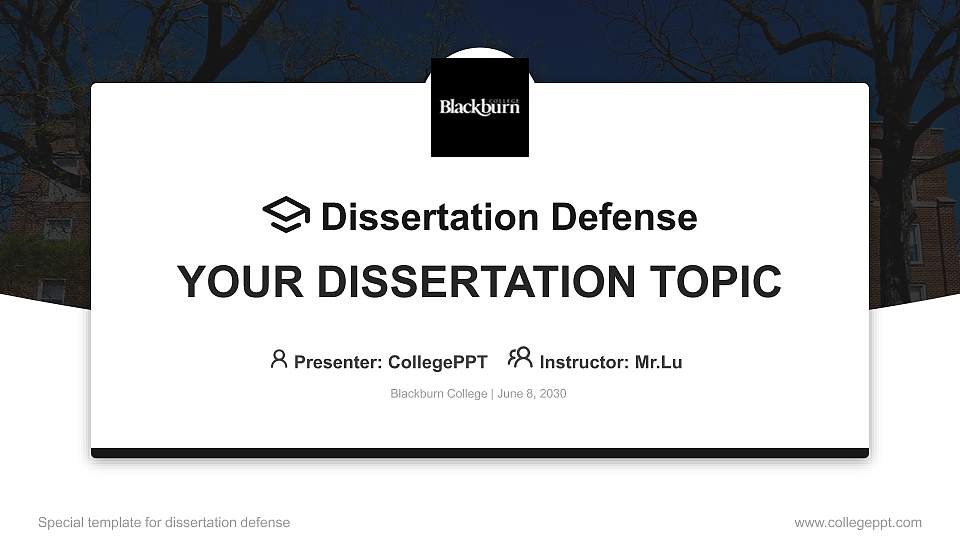Blackburn College Graduation Thesis Defense PPT Template16:9 ratio PPT effect preview image
