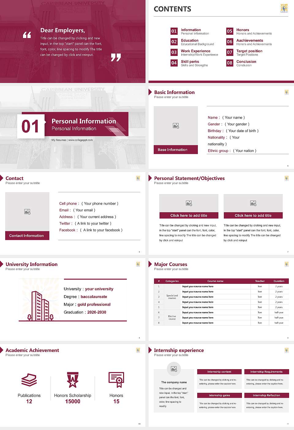 Caribbean University-Ponce Resume PPT Template16:9 ratio PPT effect preview image2