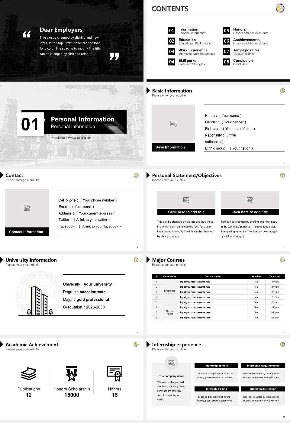 Bryn Mawr College Resume PPT Template16:9 ratio PPT effect preview image2
