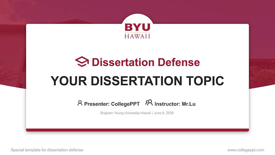 Brigham Young University-Hawaii Graduation Thesis Defense PPT Template16:9 ratio PPT effect preview image