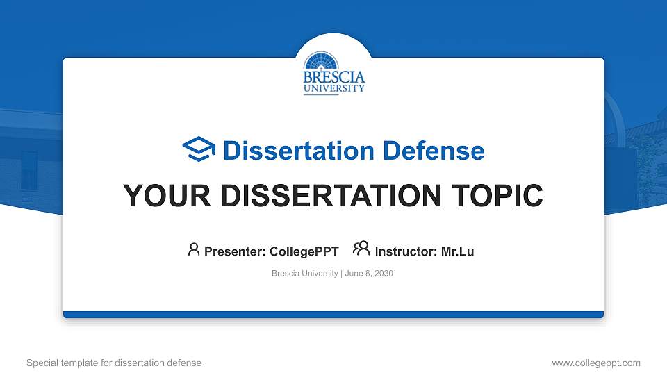 Brescia University Graduation Thesis Defense PPT Template16:9 ratio PPT effect preview image