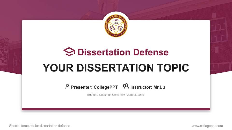 Bethune-Cookman University Graduation Thesis Defense PPT Template16:9 ratio PPT effect preview image