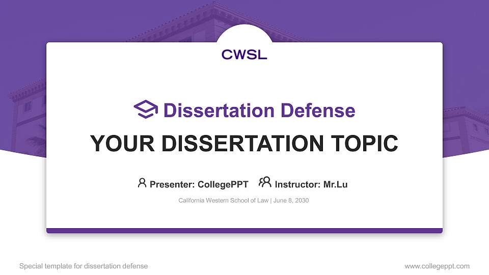 California Western School of Law Graduation Thesis Defense PPT Template16:9 ratio PPT effect preview image