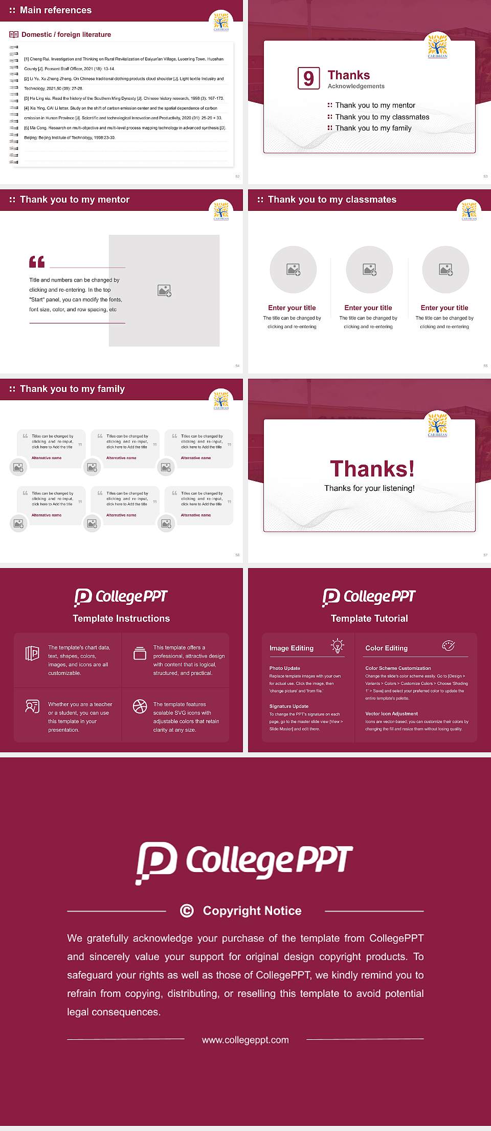Caribbean University-Carolina Graduation Thesis Defense PPT Template4:3 ratio PPT effect preview image7