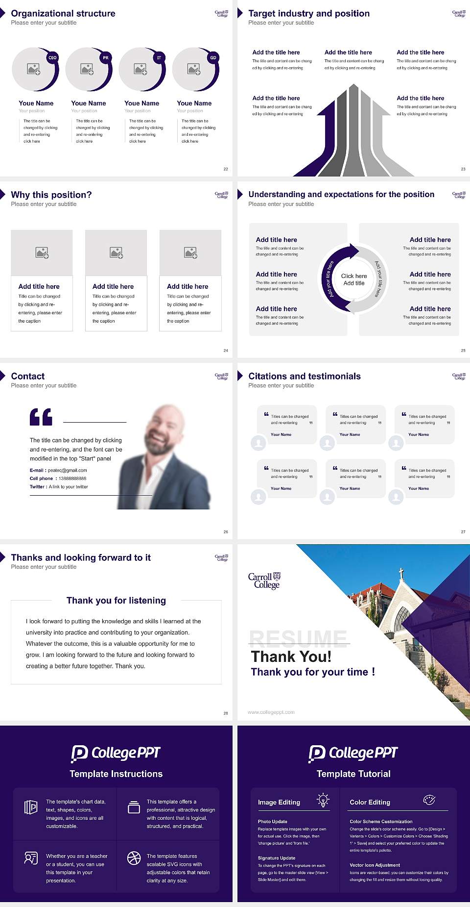 Carroll College Resume PPT Template4:3 ratio PPT effect preview image4