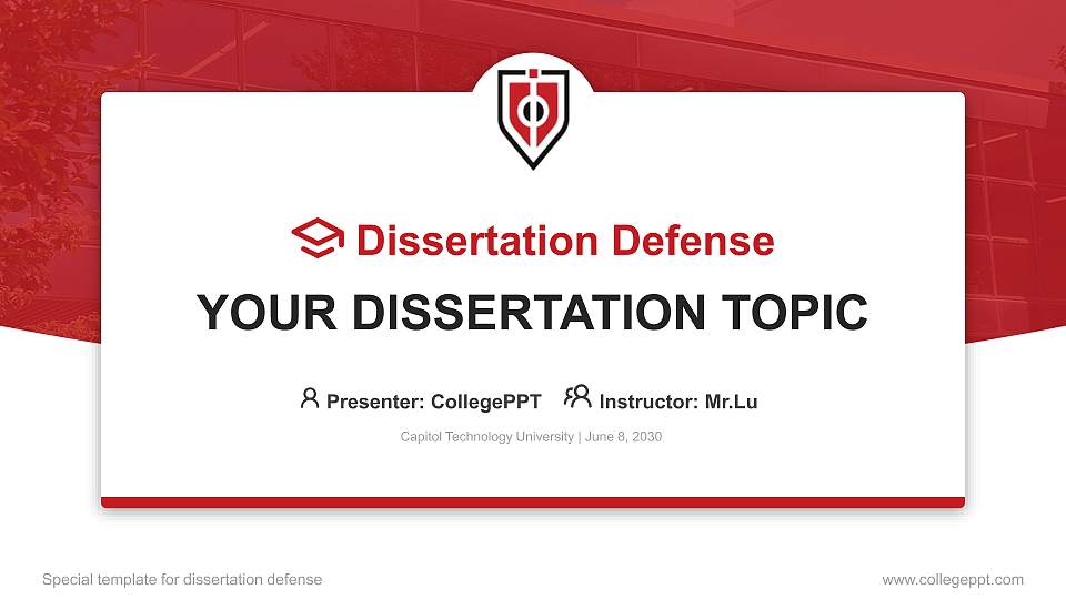 Capitol Technology University Graduation Thesis Defense PPT Template16:9 ratio PPT effect preview image
