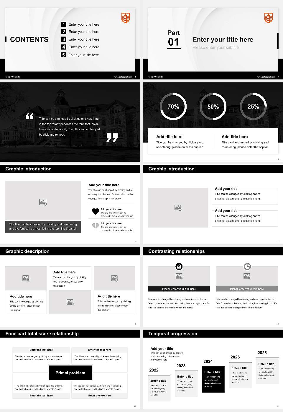 Carroll University Thesis Proposal/Graduation Defense PPT Template16:9 ratio PPT effect preview image2