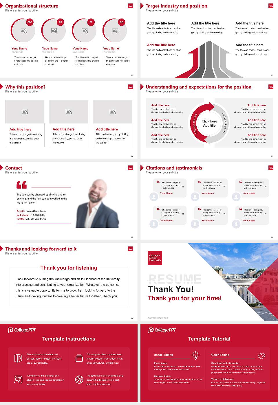Carnegie Mellon University Resume PPT Template16:9 ratio PPT effect preview image4