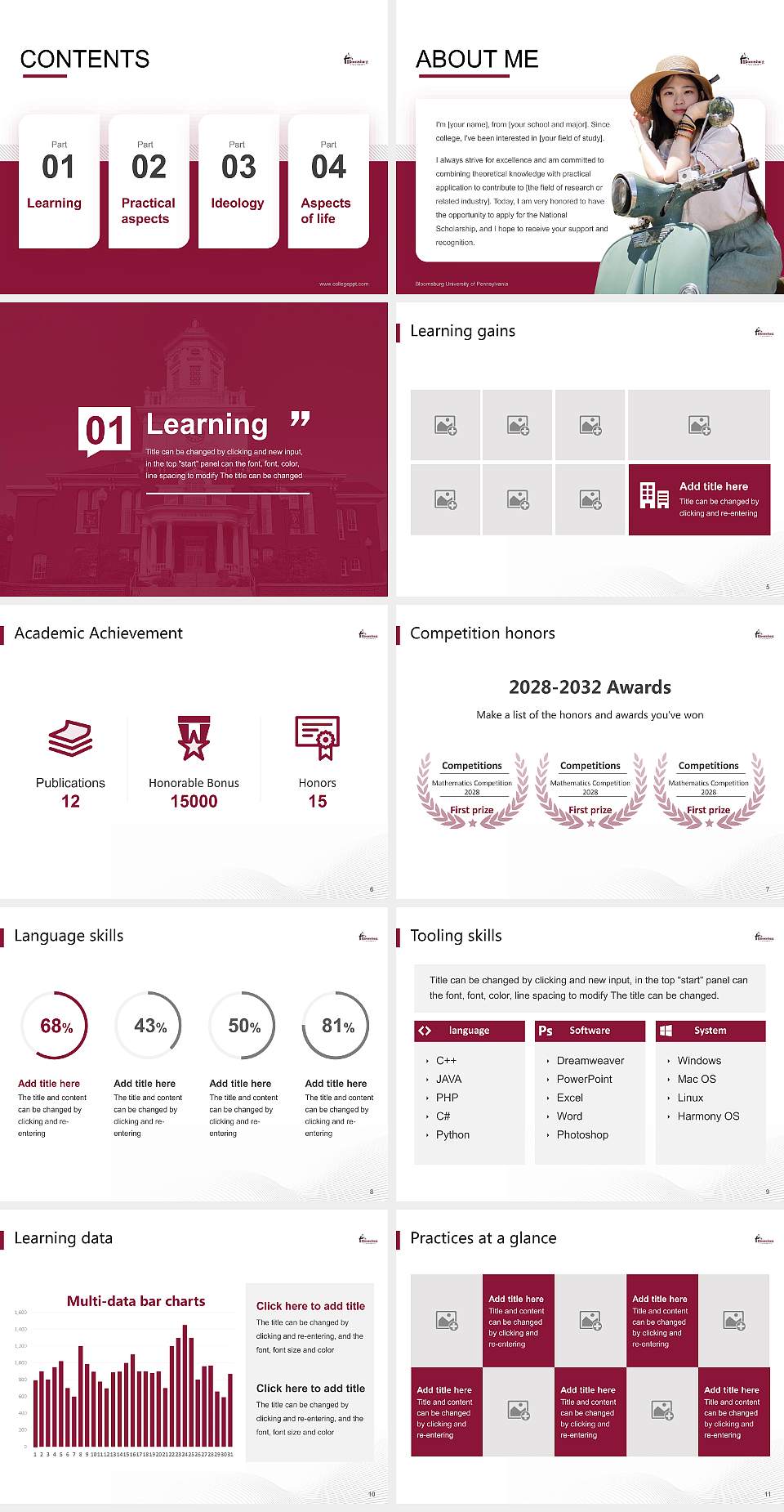 Bloomsburg University of Pennsylvania National Scholarship Defense PPT Template4:3 ratio PPT effect preview image2