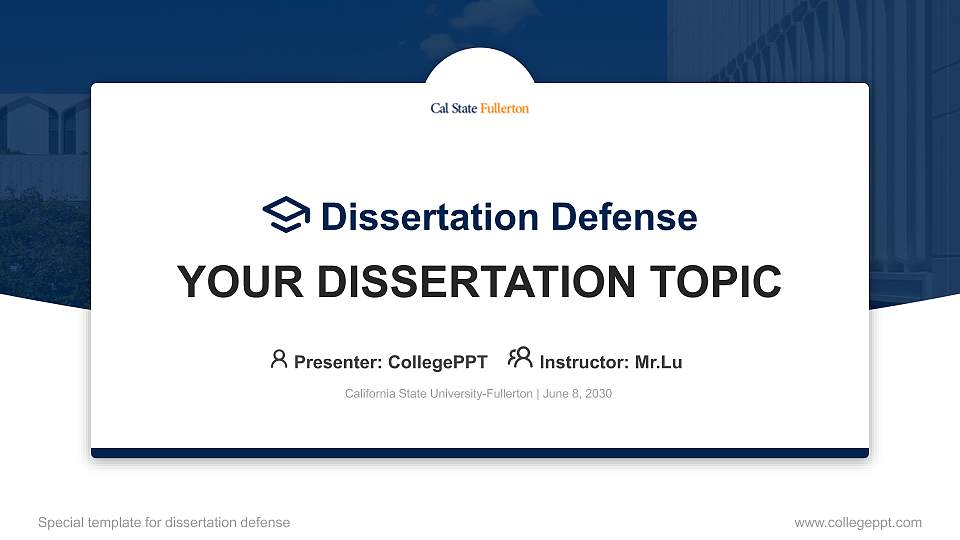 California State University-Fullerton Graduation Thesis Defense PPT Template16:9 ratio PPT effect preview image