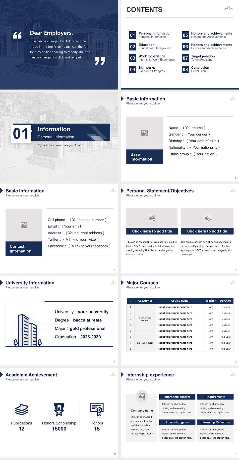 Carolina College of Biblical Studies Resume PPT Template4:3 ratio PPT effect preview image2