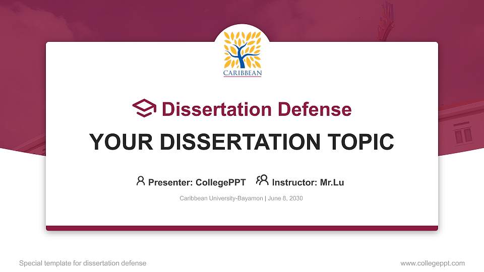 Caribbean University-Bayamon Graduation Thesis Defense PPT Template16:9 ratio PPT effect preview image