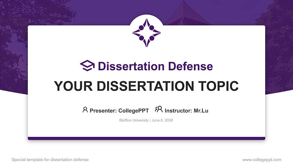 Bluffton University Graduation Thesis Defense PPT Template16:9 ratio PPT effect preview image