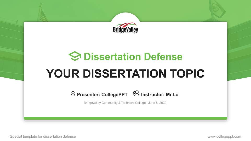 Bridgevalley Community & Technical College Graduation Thesis Defense PPT Template16:9 ratio PPT effect preview image