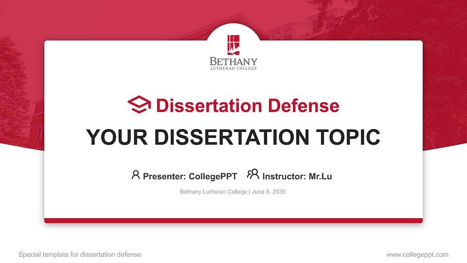 Bethany Lutheran College Graduation Thesis Defense PPT Template16:9 ratio PPT effect preview image
