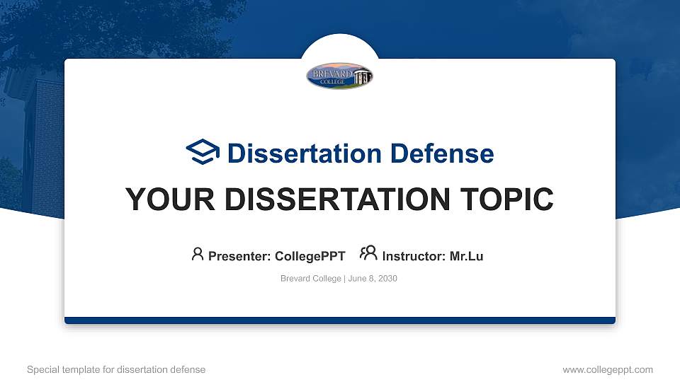 Brevard College Graduation Thesis Defense PPT Template16:9 ratio PPT effect preview image