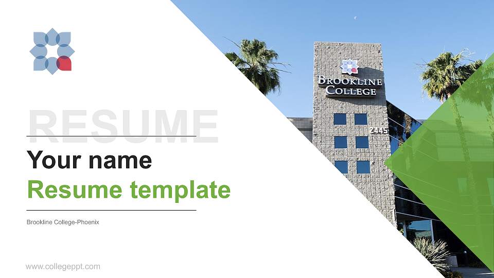 Brookline College-Phoenix Resume PPT Template16:9 ratio PPT effect preview image
