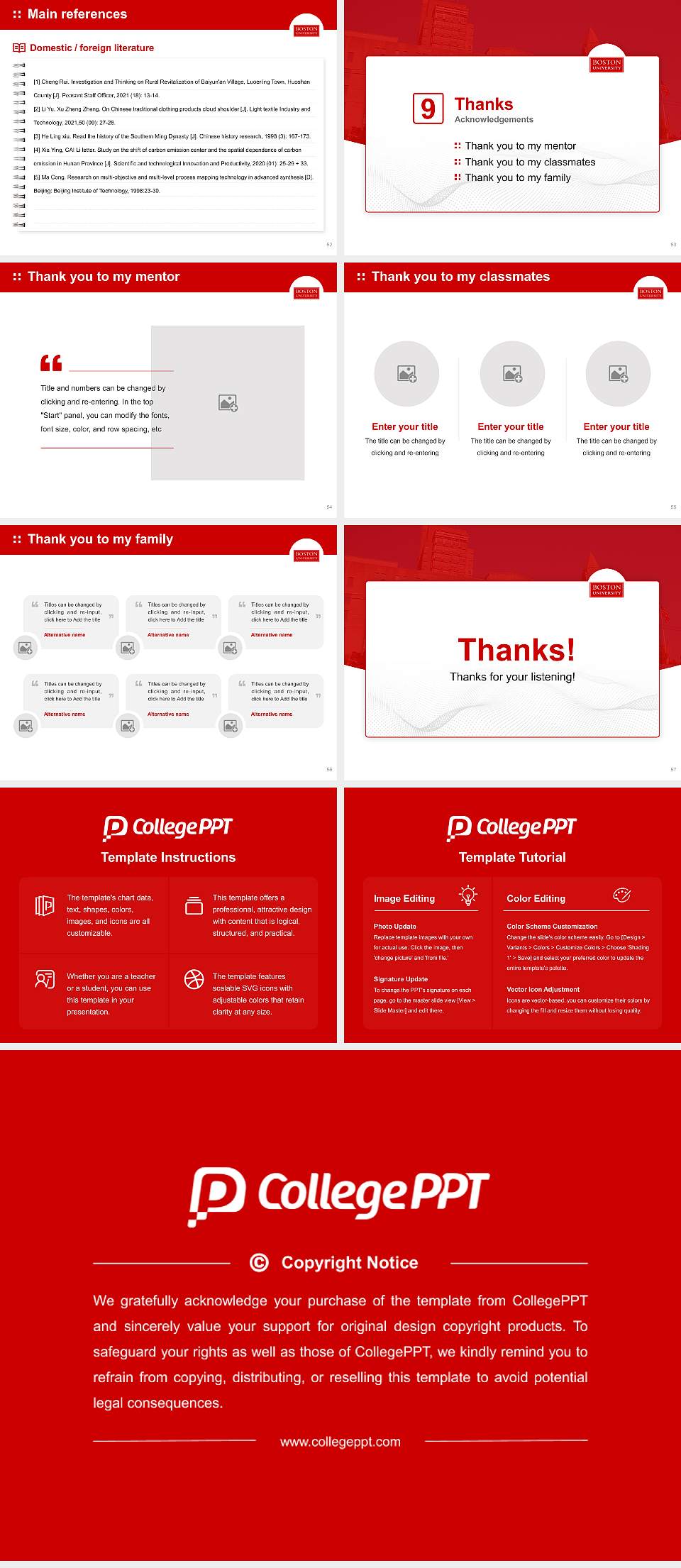 Boston University Graduation Thesis Defense PPT Template4:3 ratio PPT effect preview image7