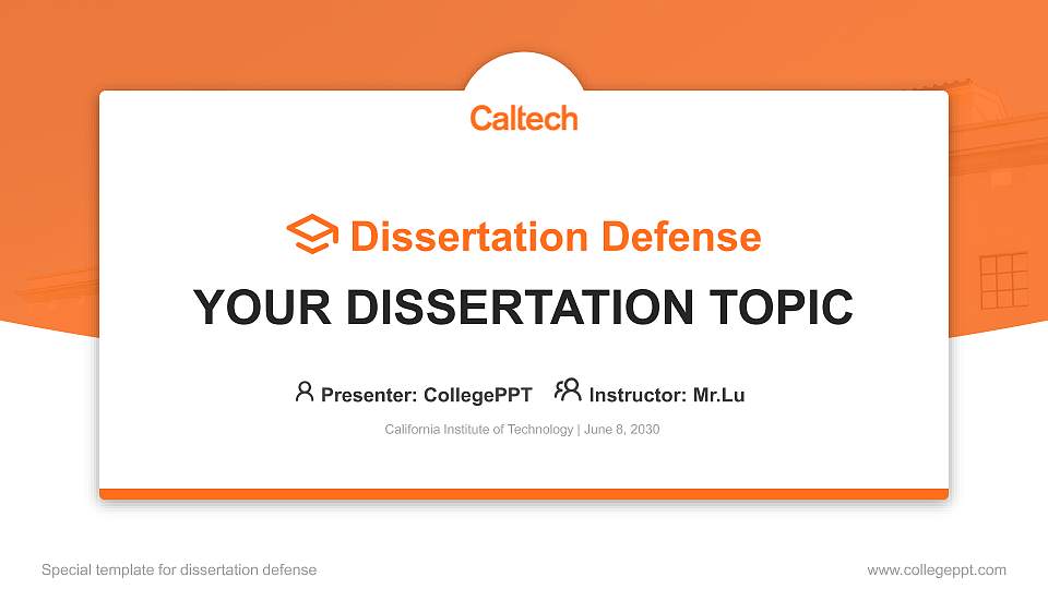 California Institute of Technology Graduation Thesis Defense PPT Template16:9 ratio PPT effect preview image