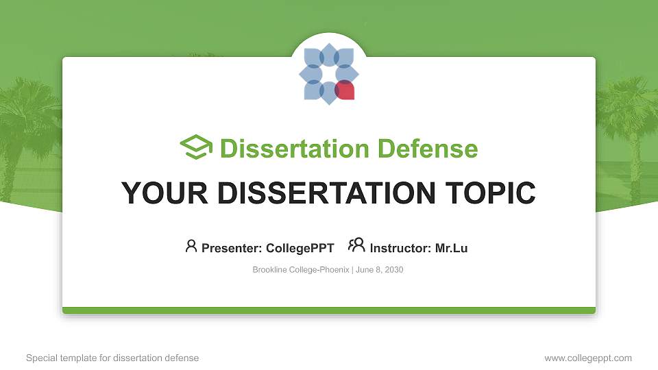 Brookline College-Phoenix Graduation Thesis Defense PPT Template16:9 ratio PPT effect preview image