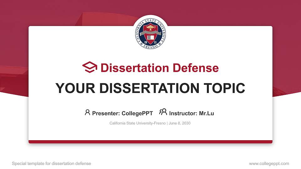 California State University-Fresno Graduation Thesis Defense PPT Template16:9 ratio PPT effect preview image