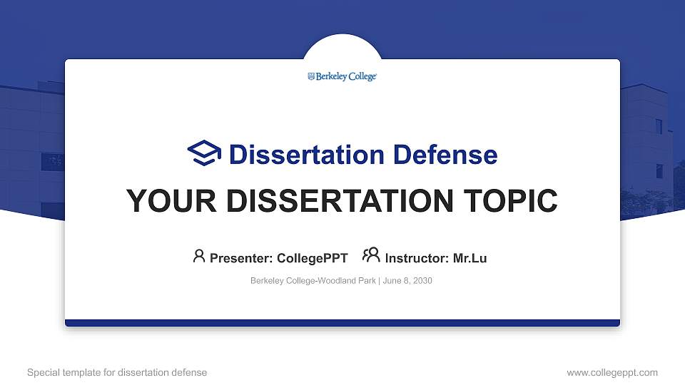 Berkeley College-Woodland Park Graduation Thesis Defense PPT Template16:9 ratio PPT effect preview image