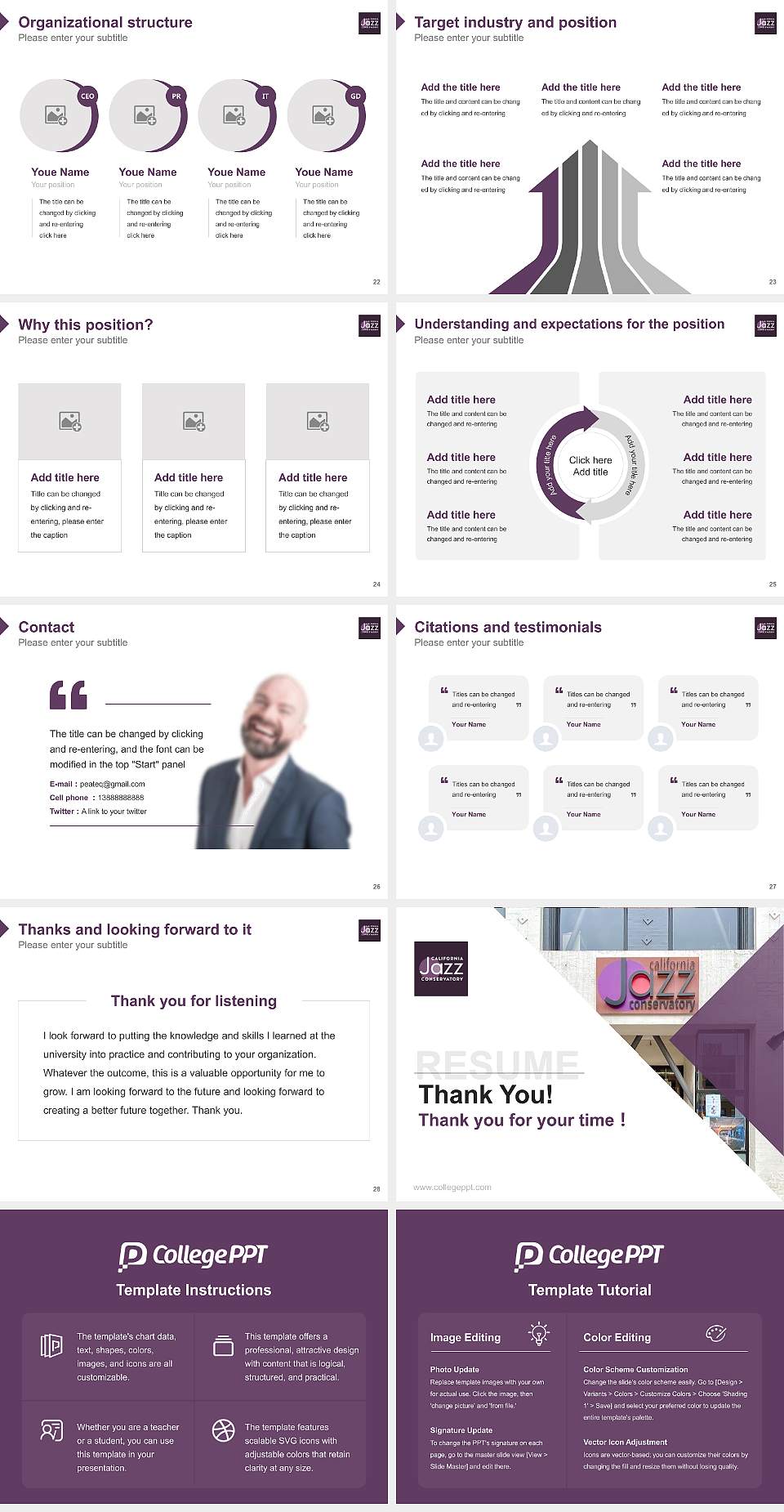 California Jazz Conservatory Resume PPT Template4:3 ratio PPT effect preview image4