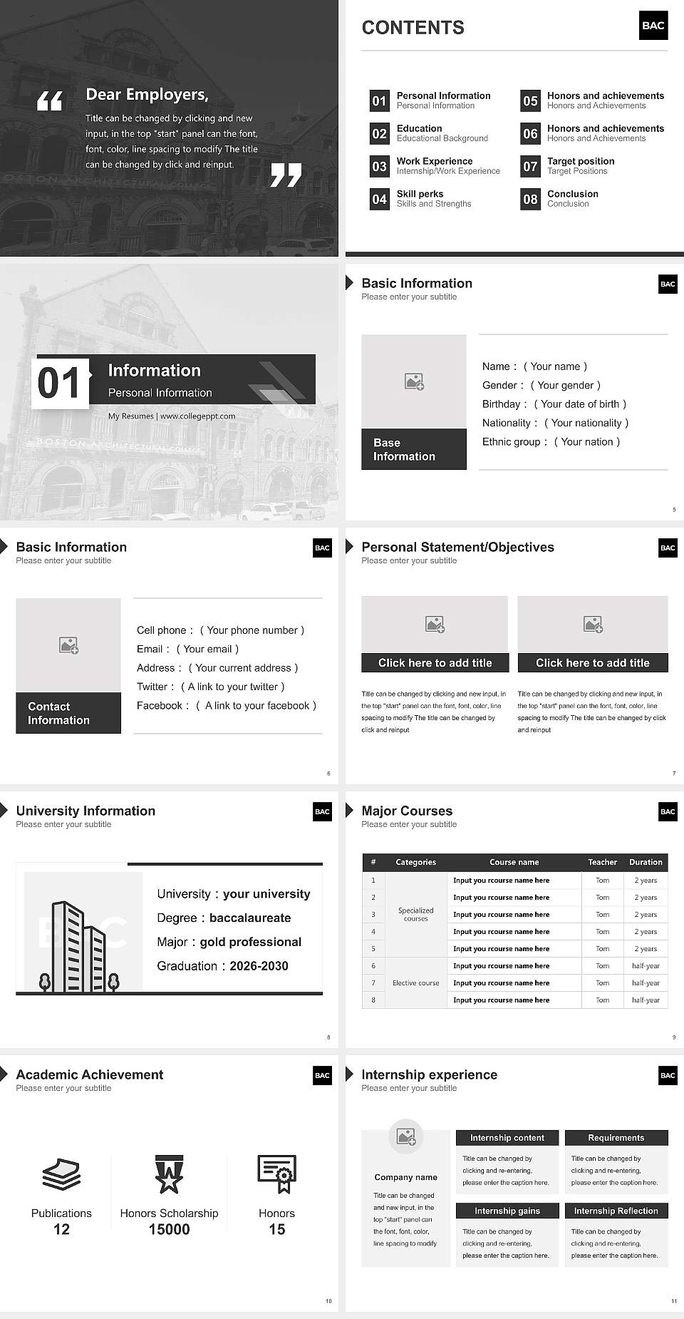 Boston Architectural College Resume PPT Template4:3 ratio PPT effect preview image2